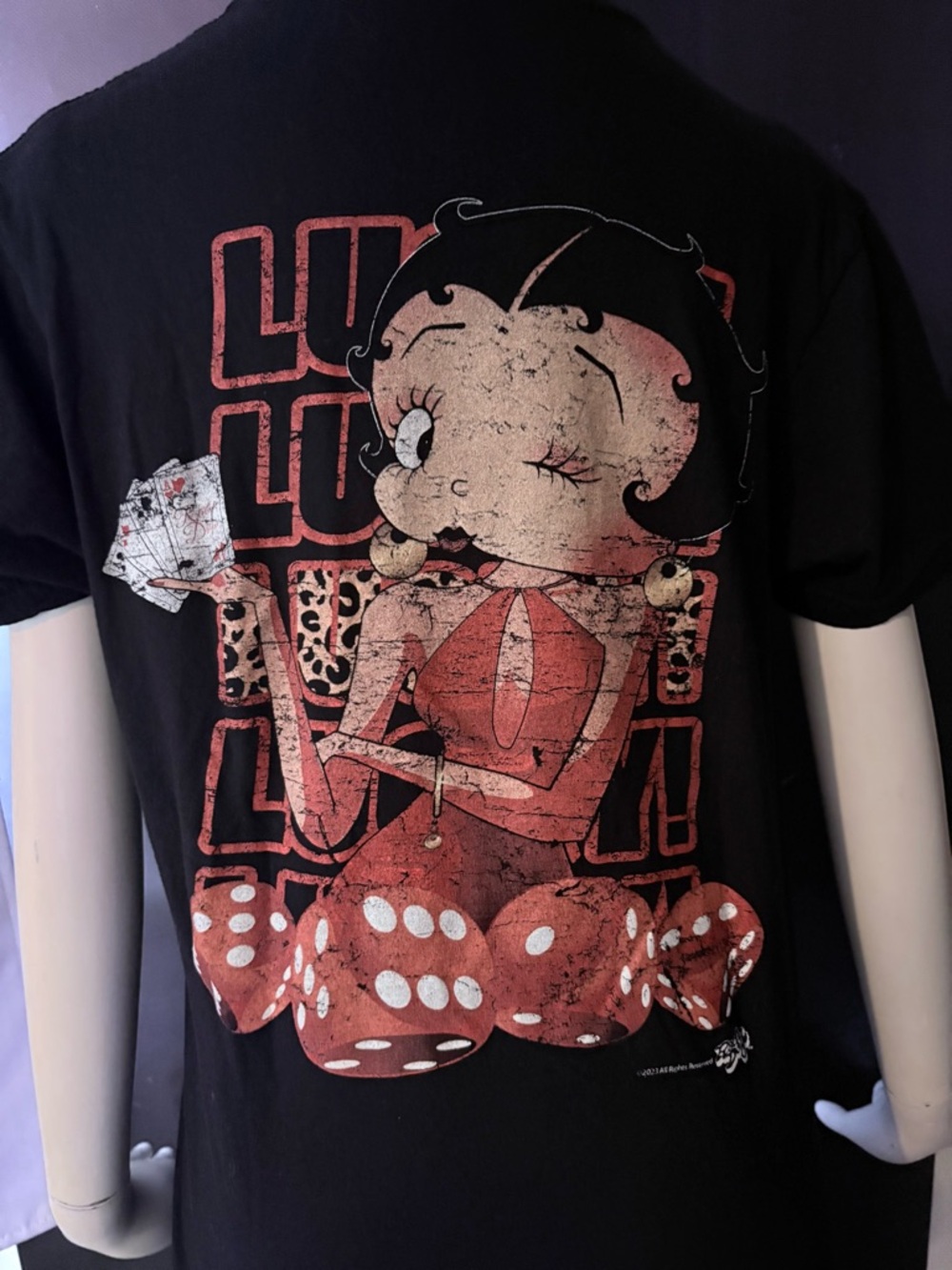Betty Boop Graphic Short Sleeve Tee in Black with Red Accent
